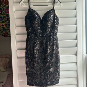 Elegant Black Sequin Cocktail Formal Dress